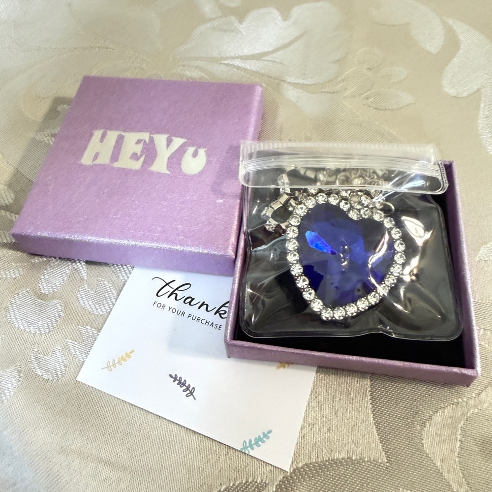 Crystal Heart Pendant Necklace in Deep Blue - /D068